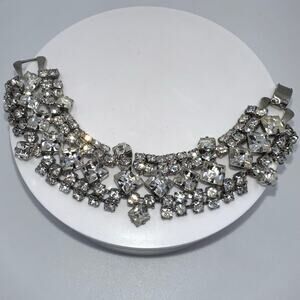 1950s vintage silver tone 5 row clear faceted glass rhinestones tennis bracelet
